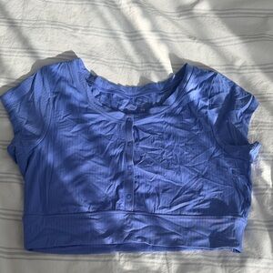 Aerie Blue Button-Front Crop Top